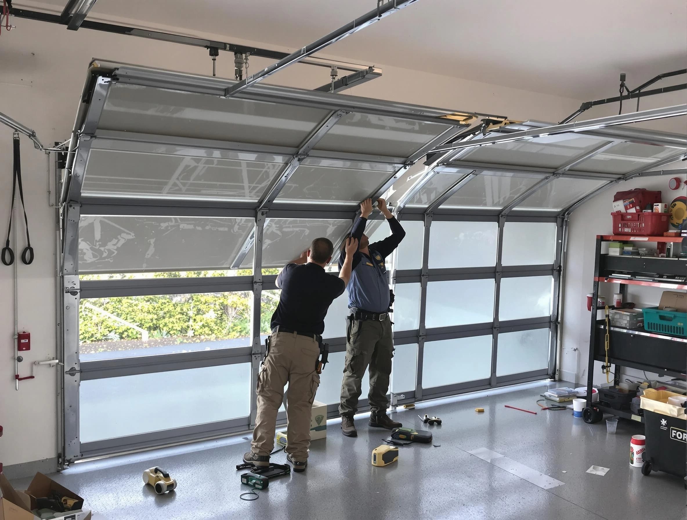 Centerville Garage Door Repair expert performing precise panel replacement on Centerville garage door