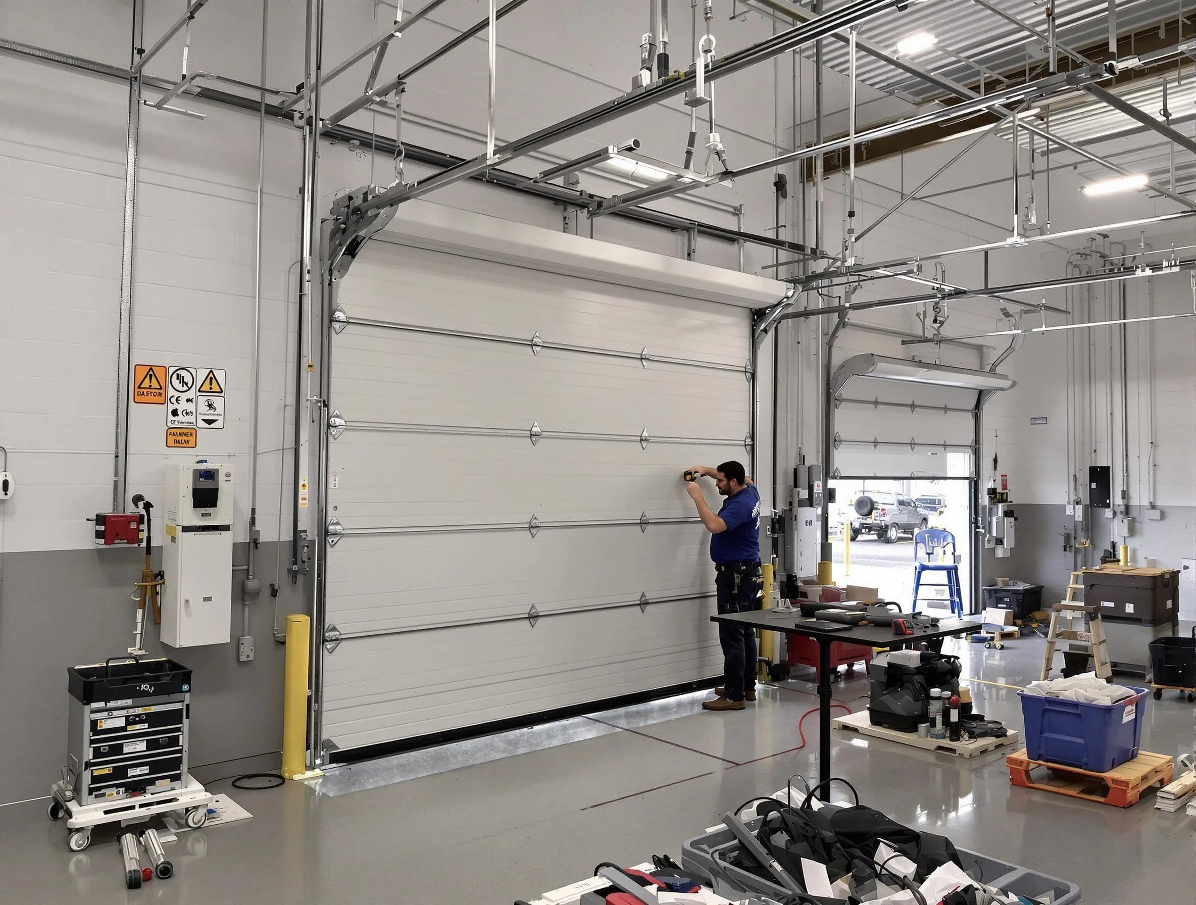 Commercial garage door repair being performed by Centerville Garage Door Repair expert in Centerville