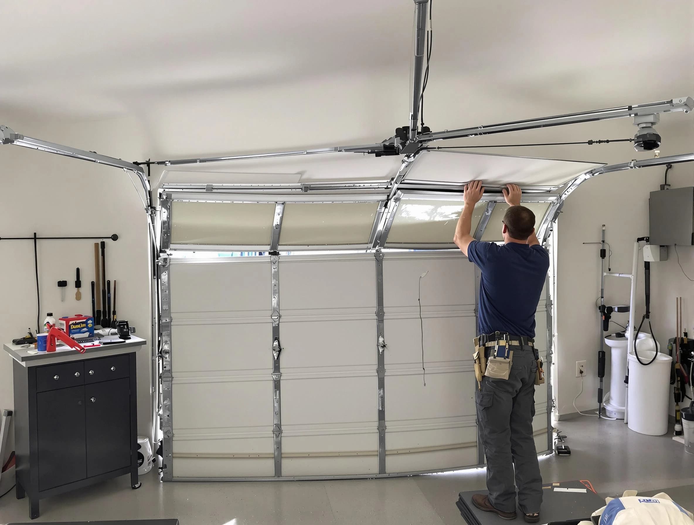 Centerville Garage Door Repair specialist performing precise section replacement on Centerville garage door
