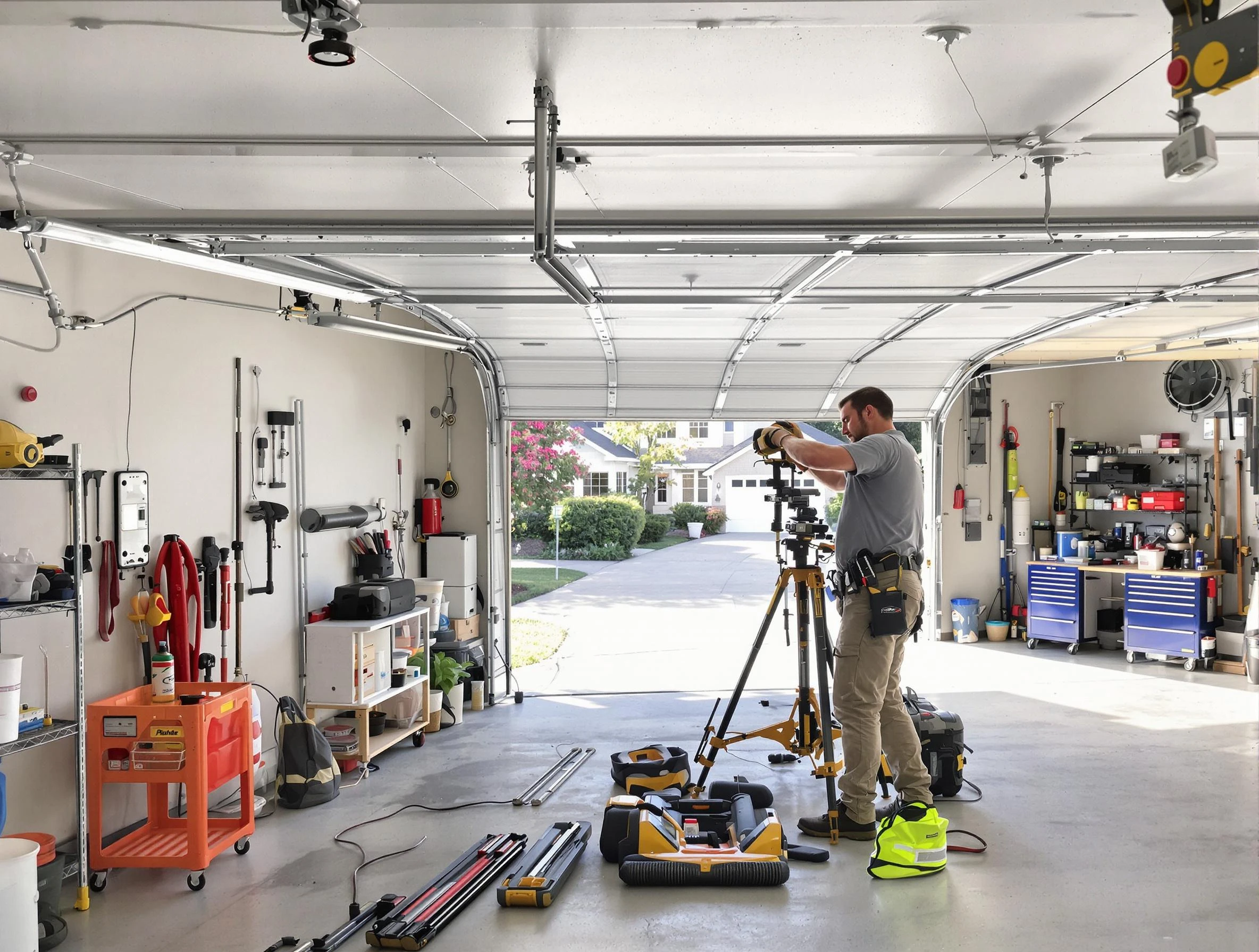 Centerville Garage Door Repair specialist performing laser-guided track alignment in Centerville